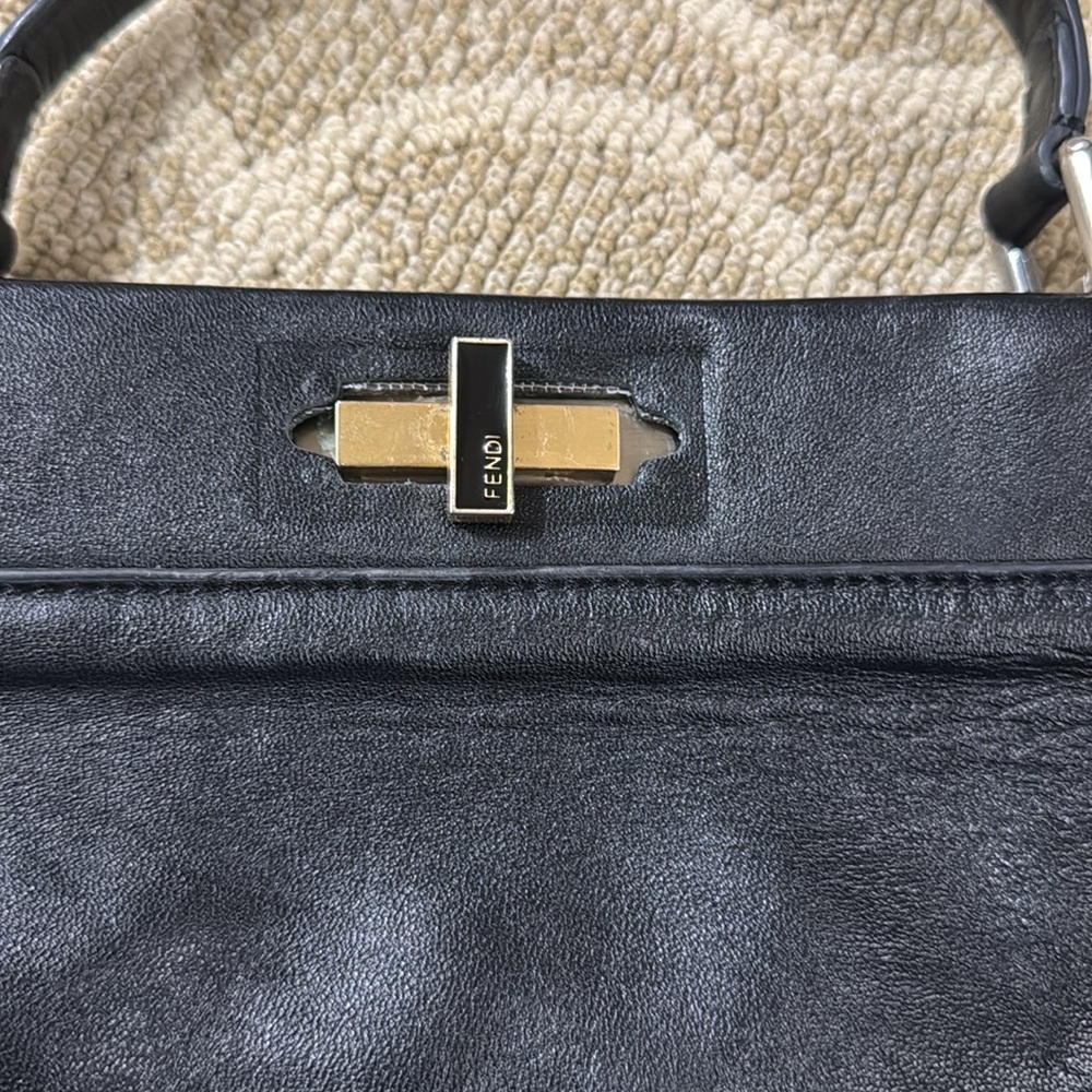 Fendi Black Leather Top Handle Bag with Brown FF Trim - Picture 7 of 11